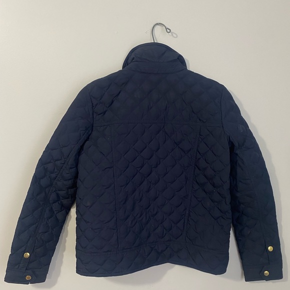 J Crew Quilted Puffer Down Jacket Womens Sz XS Corduroy Collar Navy Blue Gold - Picture 5 of 13